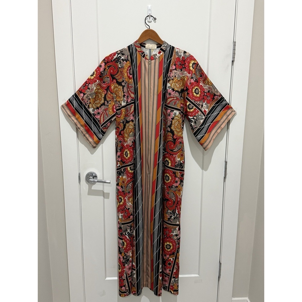 VTG 1950s Womens RHAPSODY by Glazier-Chicago Maxi Dress ‎ Robe Polyester Large